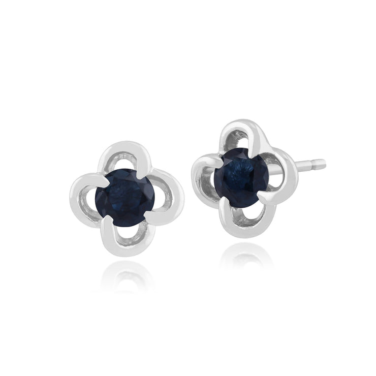 Floral Sapphire & Diamond Halo Stud Earrings Image 1