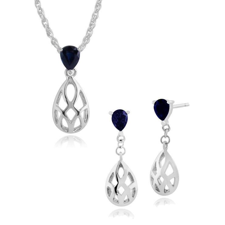 Classic Sapphire Drop Earrings & Pendant Set Image 1