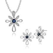 Floral Sapphire & Diamond Starburst Stud Earrings & Pendant Set Image 1