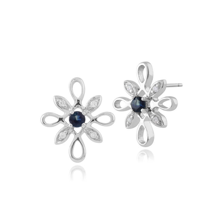 Floral Sapphire & Diamond Starburst Stud Earrings & Pendant Set Image 2