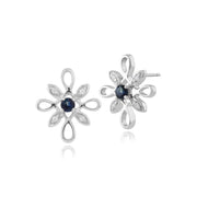 Floral Sapphire & Diamond Starburst Stud Earrings & Ring Set Image 2