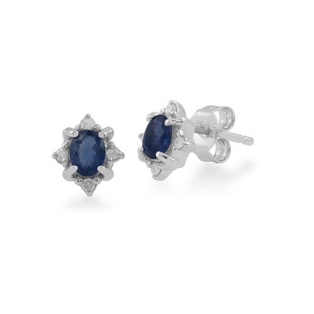 Classic Sapphire & Diamond Cluster Stud Earrings Image 1