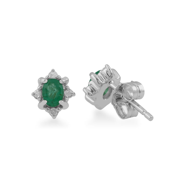 Classic Emerald & Diamond Cluster Stud Earrings Image 2