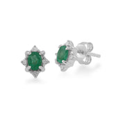 Classic Emerald & Diamond Cluster Stud Earrings Image 1