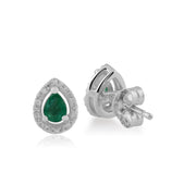 Classic Emerald & Diamond Halo Stud Earrings Image 2