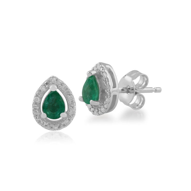 Classic Emerald & Diamond Halo Stud Earrings Image 1