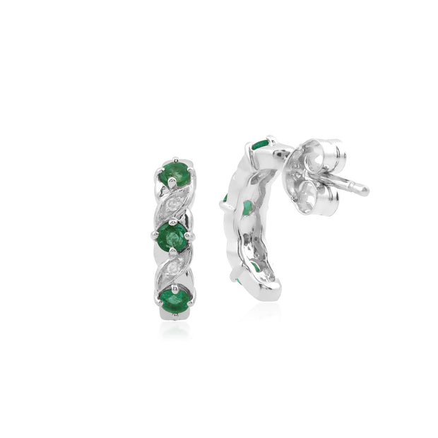 Classic Emerald & Diamond Half Hoop Earrings Image 2
