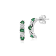 Classic Emerald & Diamond Half Hoop Earrings Image 1