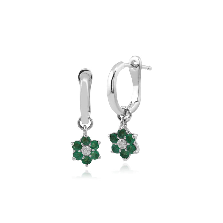 Floral Emerald & Diamond Hoop Earrings Image 1