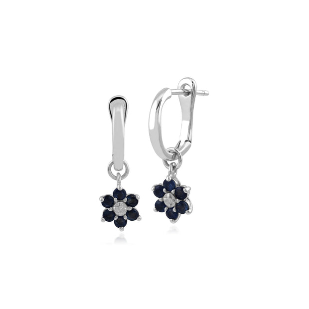 Floral Sapphire & Diamond Hoop Earrings Image 1
