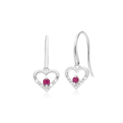 Classic Ruby & Diamond Heart Drop Earrings Image 1
