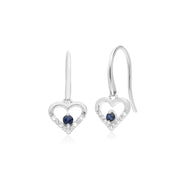 Classic Sapphire & Diamond Heart Drop Earrings Image 1