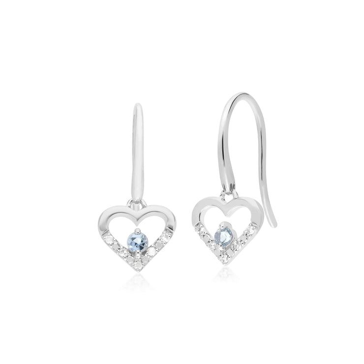 Classic Aquamarine & Diamond Heart Drop Earrings Image 1
