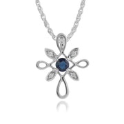 Floral Sapphire & Diamond Starburst Stud Earrings & Pendant Set Image 3