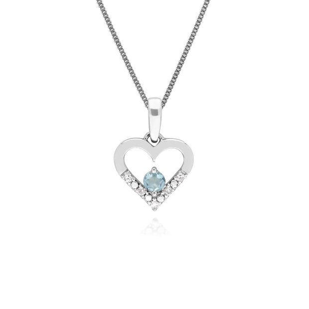 Classic Aquamarine & Diamond Heart Pendant Image 1