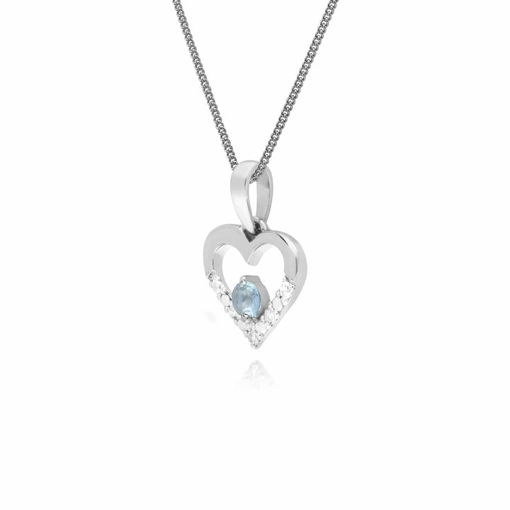 162P0219059 Classic Aquamarine & Diamond Love Heart Shaped Pendant in 9ct White Gold 2