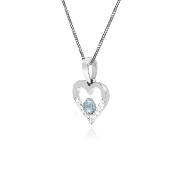 Classic Aquamarine & Diamond Heart Pendant Image 2