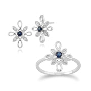 Floral Sapphire & Diamond Starburst Stud Earrings & Ring Set Image 1
