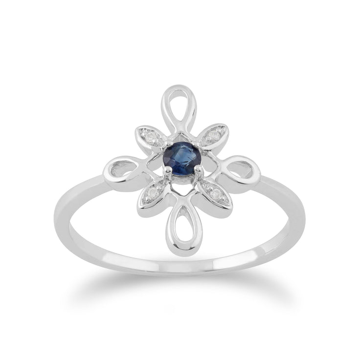 Floral Sapphire & Diamond Starburst Stud Earrings & Ring Set Image 3