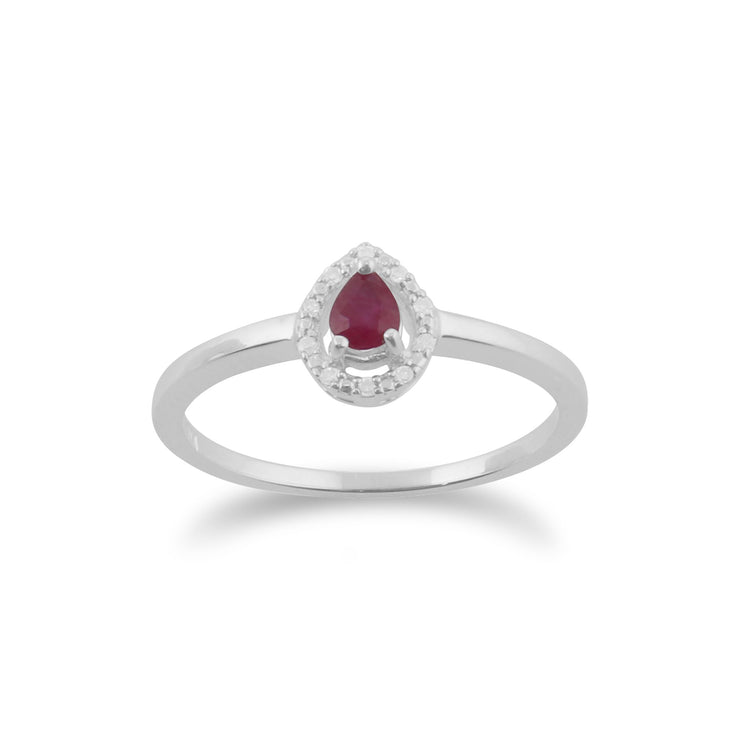 Gemondo 9ct White Gold Ruby & Diamond Pear Cluster Ring Image 1