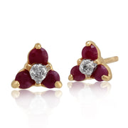 Floral Ruby & Diamond Cluster Stud Earrings Image 1