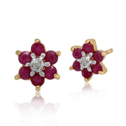 Floral Ruby & Diamond Stud Earrings Image 1