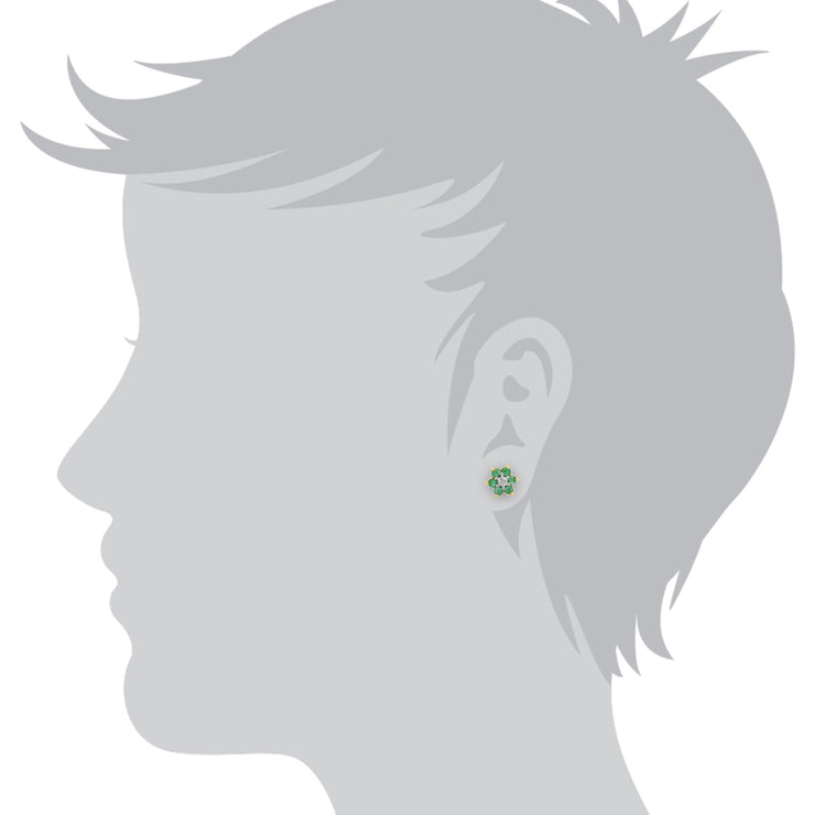 Floral Emerald & Diamond Stud Earrings Image 2