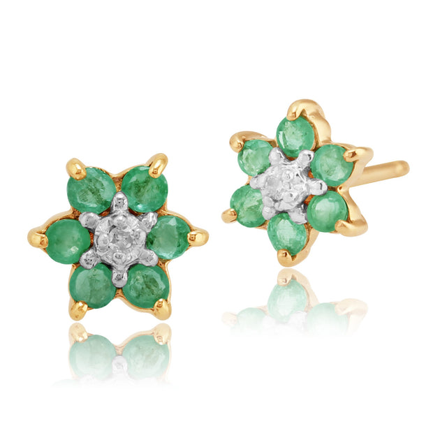 Floral Emerald & Diamond Stud Earrings Image 1