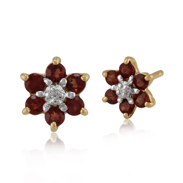 Floral Garnet & Diamond Cluster Stud Earrings Image 1