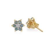 Floral Blue Topaz & Diamond Cluster Stud Earrings Image 2