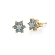 Floral Blue Topaz & Diamond Cluster Stud Earrings Image 1