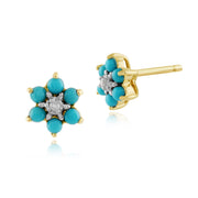 Floral Turquoise & Diamond Stud Earrings I