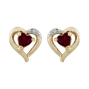 Classic Garnet & Diamond Heart Stud Earrings Image 1