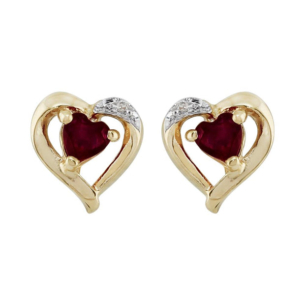 Classic Garnet & Diamond Heart Stud Earrings Image 1
