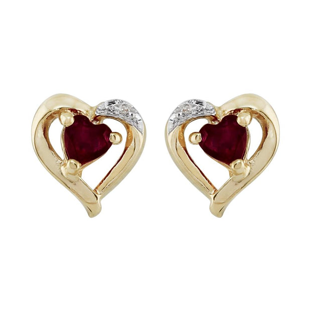 Classic Garnet & Diamond Heart Stud Earrings Image 1