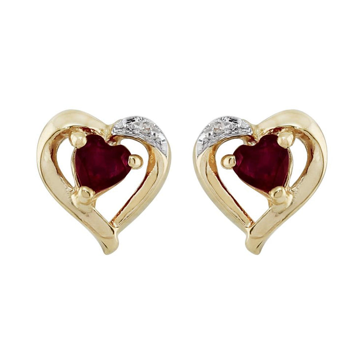 Classic Garnet & Diamond Heart Stud Earrings Image 1