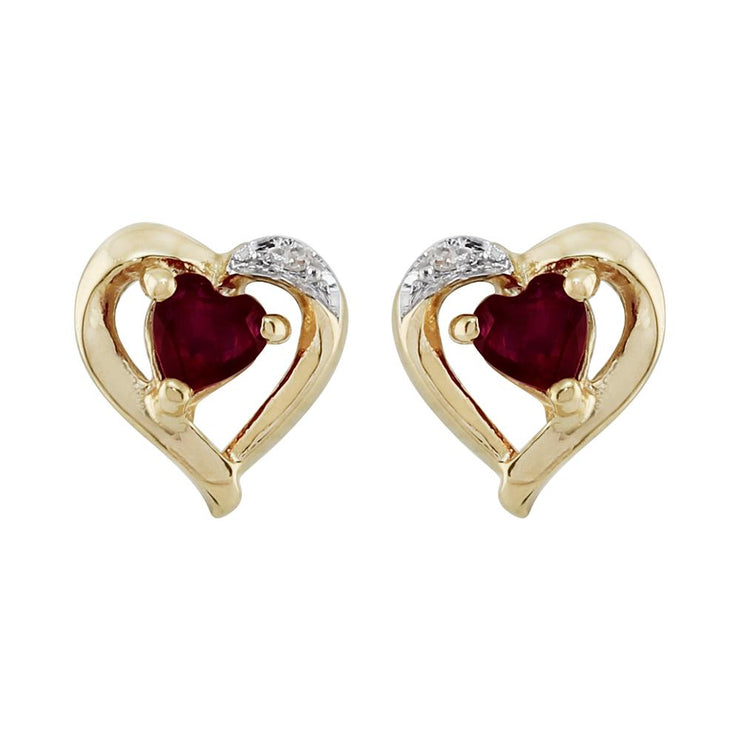 Classic Garnet & Diamond Heart Stud Earrings Image 1