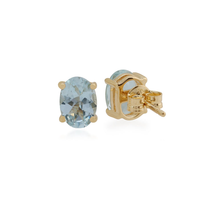 Classic Oval Aquamarine Stud Earrings Image 2