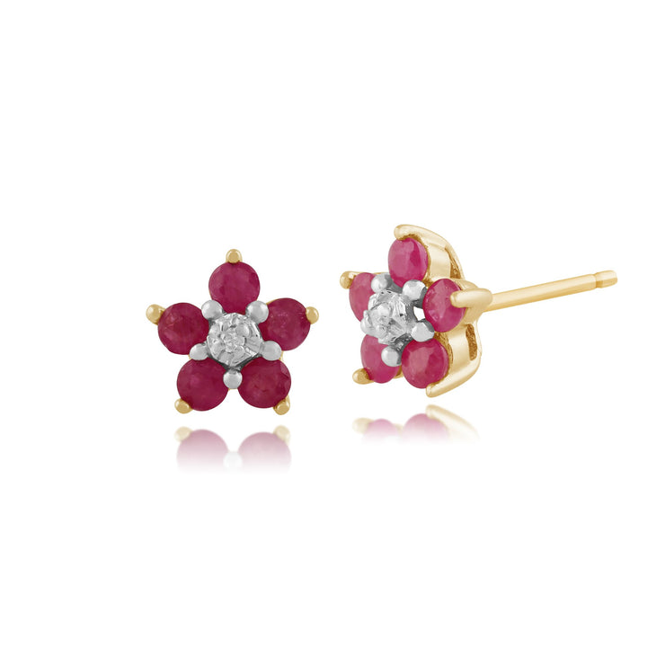 Floral Ruby & Diamond Stud Earrings Image 1