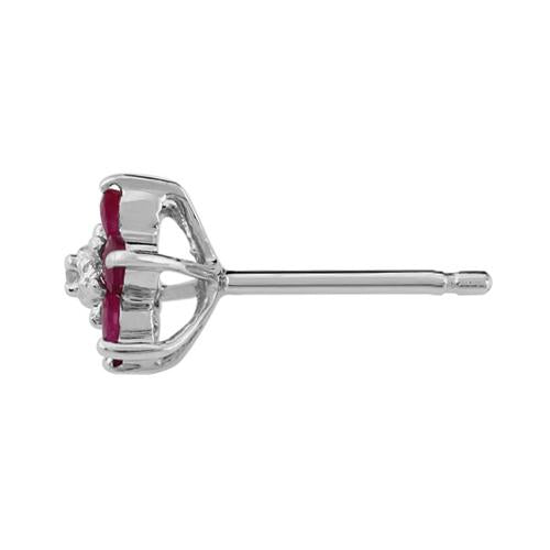 Floral Ruby & Diamond Cluster Stud Earrings & Pendant Set Image 3