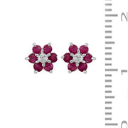 Floral Ruby & Diamond Cluster Stud Earrings & Pendant Set Image 4