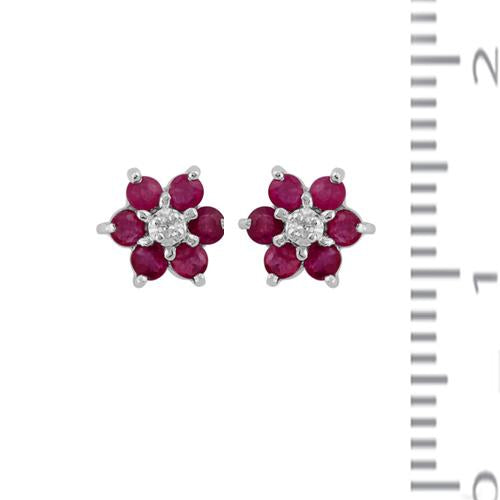 Floral Ruby & Diamond Cluster Stud Earrings & Pendant Set Image 4
