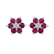Floral Ruby & Diamond Cluster Stud Earrings & Pendant Set Image 2