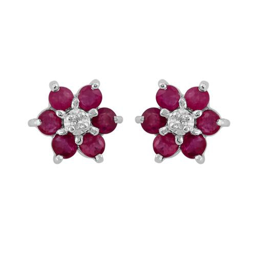 Floral Ruby & Diamond Cluster Stud Earrings & Pendant Set Image 2