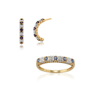 Classic Sapphire & Diamond Half Hoop Earrings & Half Eternity Ring Set Image 1