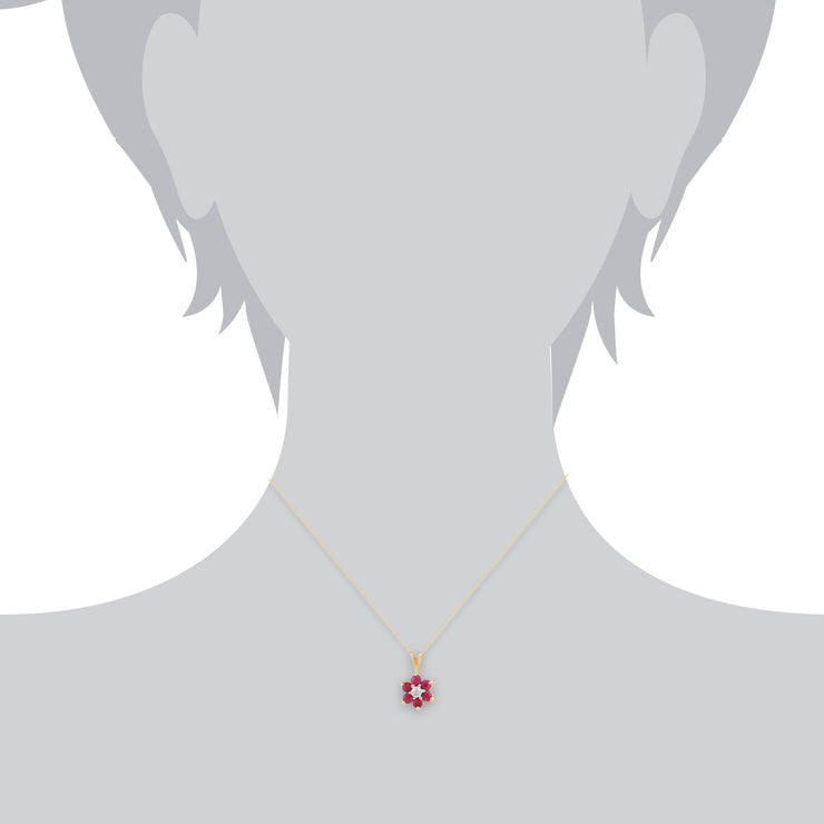 Floral Ruby & Diamond Cluster Stud Earrings & Pendant Set Image 6