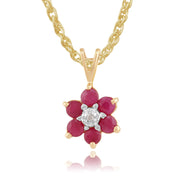 Floral Ruby & Diamond Cluster Stud Earrings & Pendant Set Image 4