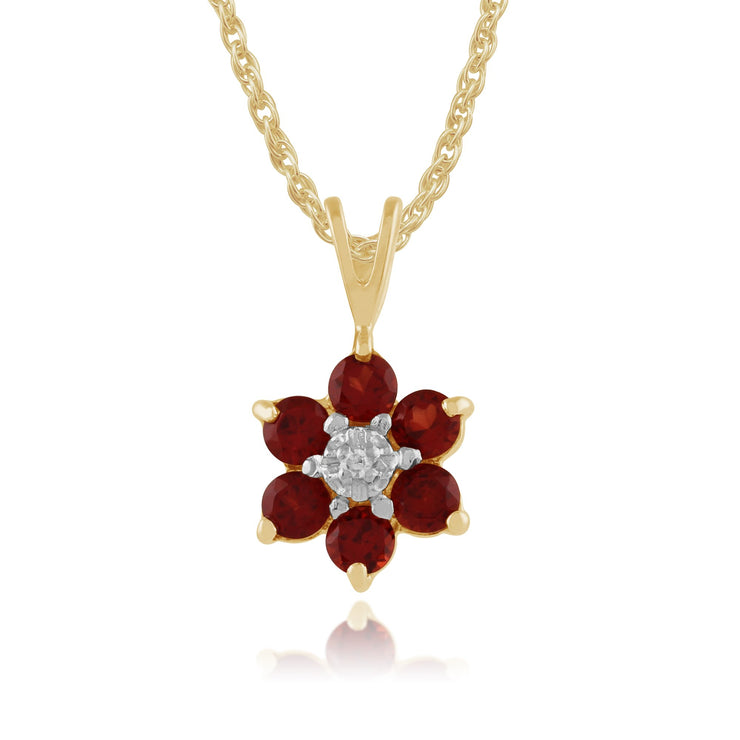 Floral Garnet & Diamond Cluster Stud Earrings & Pendant Set Image 4