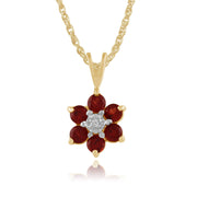 Floral Garnet & Diamond Cluster Pendant on Chain Image 1