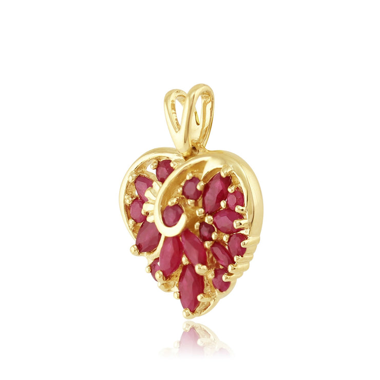 Classic Marquise Ruby Heart Pendant in 9ct Yellow Gold